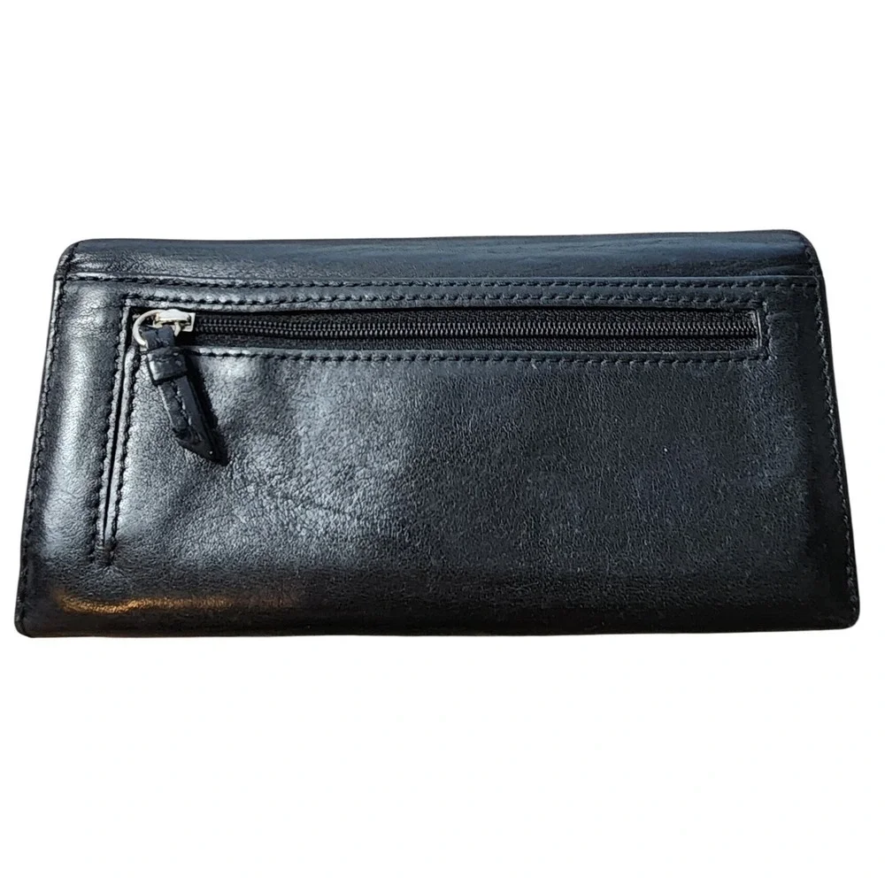 Coach Black Leather Slim Envelope Wallet with Exterior Zipper Pocket Classic‎